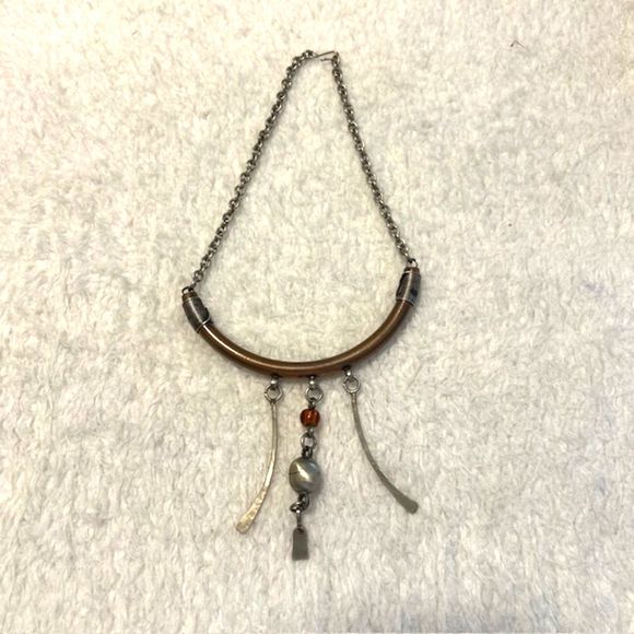 Tribal Silver Tone Bronze Statement Necklace Hook Clasp Closure - Picture 5 of 6